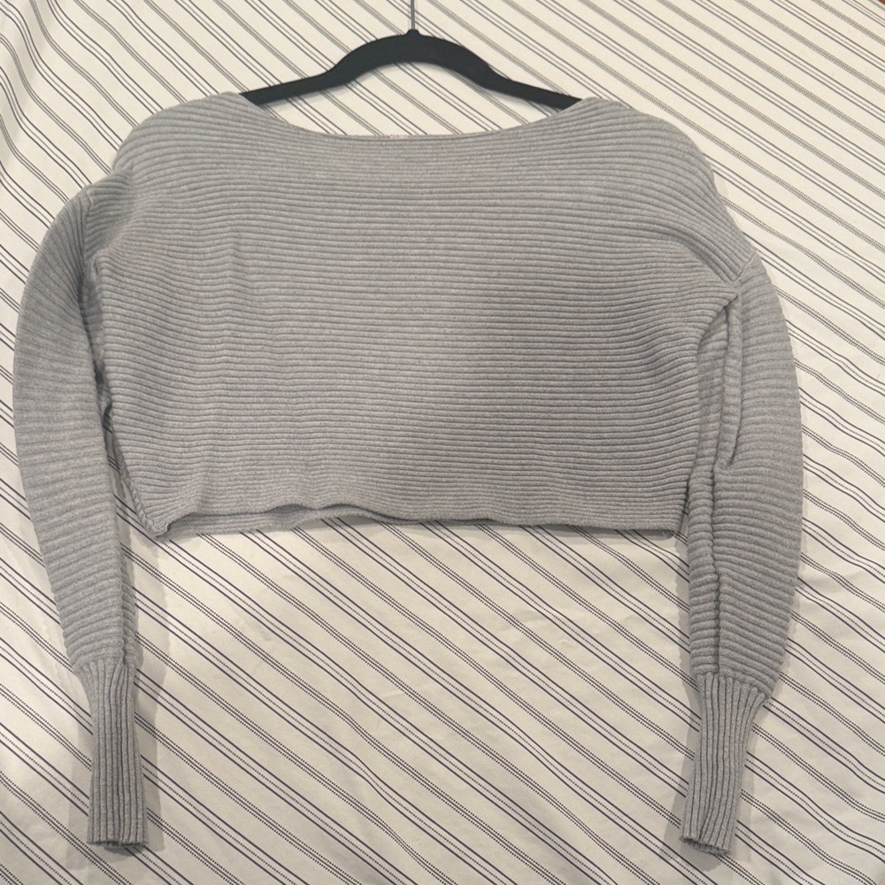 Garage Gray Ribbed Knit Cropped Sweater (Size: Small)